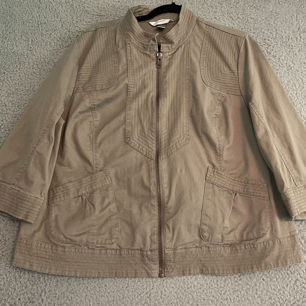 Cj Banks Womens 1X Plus Zipper Jacket Mandarin Collar Shacket Pockets Light